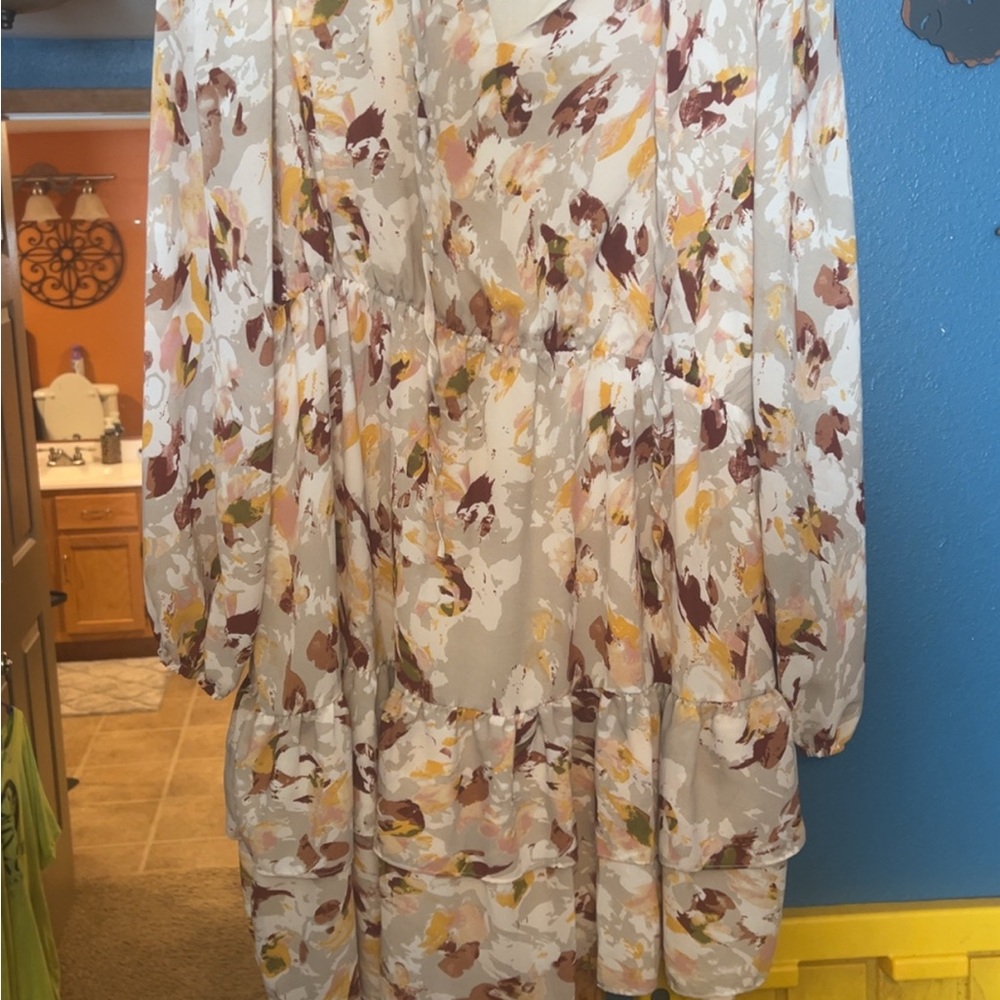 First Love Abstract Floral Long Sleeve Dress
